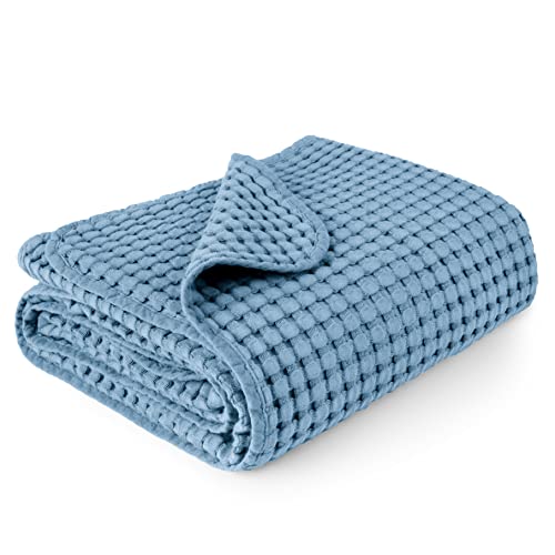 Image of Konssy Waffle Baby Blankets, Nursery Blankets for Boys Girls, Swaddle Blankets Neutral Soft Lightweight Toddler (Bule)