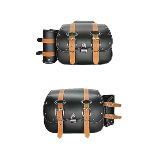 Sacoche arriere de moto universelle marron en cuir retro grand format pour rangement outil 2pcs