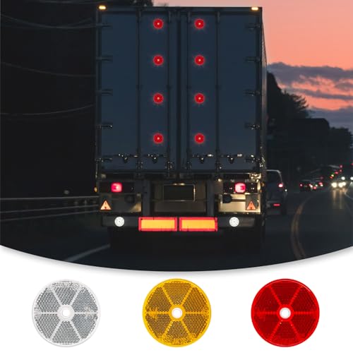 Image of 21 Pcs Reflectors,Round Reflectors Screw with Center Mounting Hole for Mailboxes,Driveway,Tunnels,Post,Cars,Ship,Trailer Reflector,Garage Fence Door(White,Red,Yellow)
