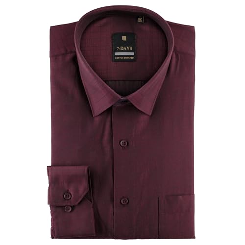 Image of 7-DAYS Premium Men's Formal Shirts - Cotton Rich, Textured Self-Design, Full Sleeve, Regular Fit, Wrinkle Resistant, with Pocket - Perfect for Office