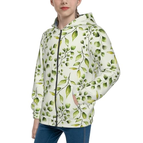 Hand Drawn Colorful Flowers Kid Hoodies Boys Zip Up Sweatshirts Girls Pullover with Pocket