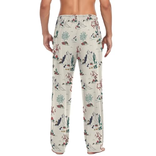 Men’s Desert Cacti Pajama Pants with Pockets, Comfortable Lounge Sleep Bottoms#6852