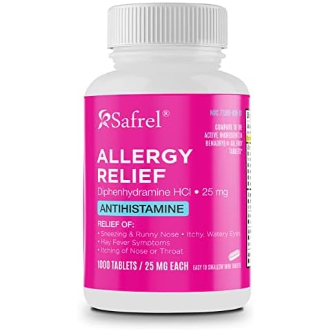 Safrel Allergy Relief Medication Diphenhydramine HCl Caplets 25 mg (1000 Count) Cover