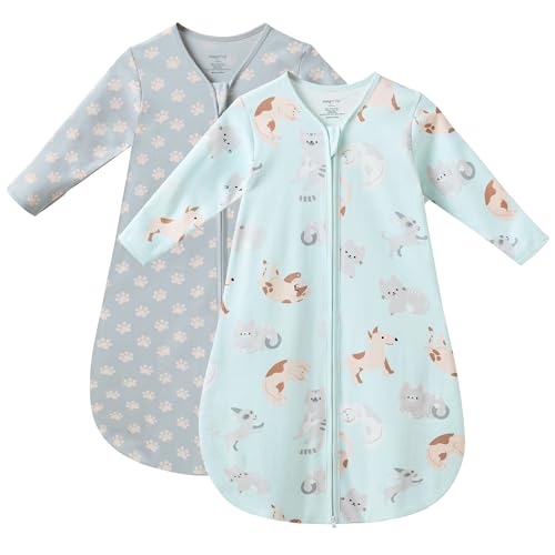 Image of JELLYMONI Baby Sleep Sack 0-6 Months Long Sleeve Wearable Blanket for Baby, 100% Cotton 2 Pack Infant Toddler Baby Sleeping Sack Lightweight Soft 2-Way Zipper