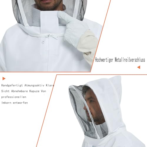 Bienenanzugjacke - Imkerjacke für Männer und Frauen, Hut mit Schleier - stichfeste professionelle Bienenjacke mit Imkerhandschuhen aus Schaffell (XXL)