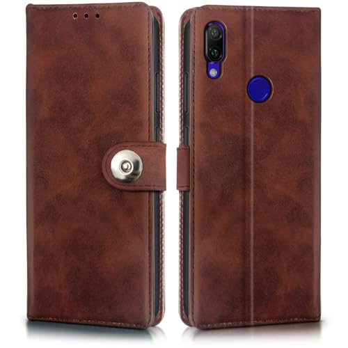Image of WOW IMAGINE Shock Proof Flip Cover Back Case for Xiaomi Mi Redmi Note 7 | 7 Pro | 7S (Magnetic Button Flip Case | Wallet Pockets & Stand | Leather Finish | Coffee)