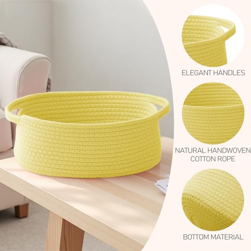 Image of JMvicyroam Small Woven Basket, Empty Gift Basket, Yellow /1 Pack | Small Gift Basket, Cotton Rope, 12 x 8 x 39 in, Handles, Includes Ribbon and Bag, Birthday Gift Basket