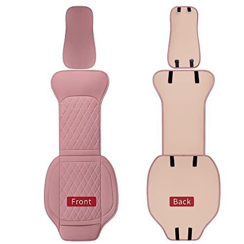 Image of Universal Front Leather Car Seat Covers Pink 2 Pcs Luxury Seat Covers, Anti-Slip Waterproof Auto Driver Cushions Fit SUV Pickup Van Sedan, Chevy Silverado GMC Sierra Dodge Ram Tacoma Ford