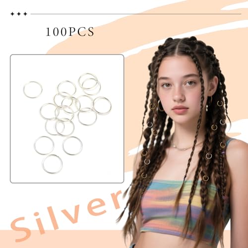 100 unidades de anillos para trenzar cabello, anillos para bucles y pinzas para el cabello para mujeres (plateado) miniatura 6