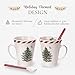 Spode Christmas Tree Peppermint 14oz Mug & Spoon Set (4-Piece) - Festive Earthenware with Candy Cane Motif, Mug for Hot Chocolate, Coffee, Holiday Mornings - Christmas Drinkware