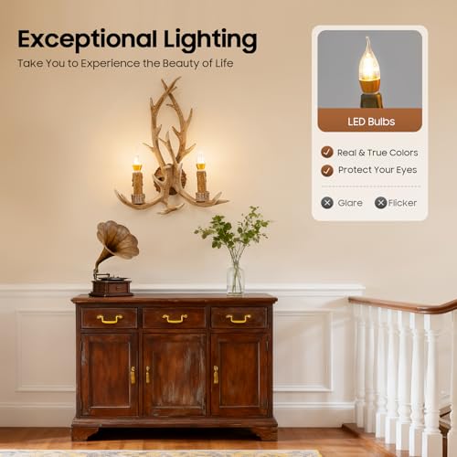 Image of Antique Style Deer Horn Wall Lamp,Rustic Antler Wall Sconces,Rustic Style Home Wall Light LED Living Room Metal Wall Sconce 14.9 * 19.7in