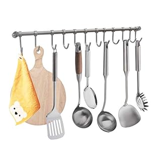 Wandmontage keukengerei Gadget houders MASCARELLO 304 roestvrij staal opknoping rail met 12 schuifhaken, pot Pan Rack voor keuken, Hanger Organizer toren opslag voor badkamer 21inch/55cm