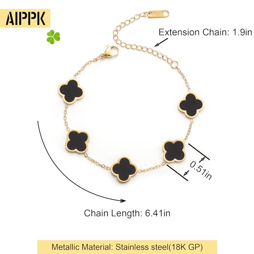 Image of AIPPK 18K Gold Plated Clover Lucky Bracelet for Women White /Black /Red /Green Flower Four Leaf Link Bracelets Trendy Jewelry Gifts for Women