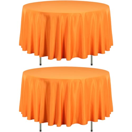LTC LINENS 2 Pack 90 Inch Round Tablecloth Orange - Wrinkle Resistant Table Cloth for Round Table -Washable Polyester Fabric Table Cover for Wedding, Party