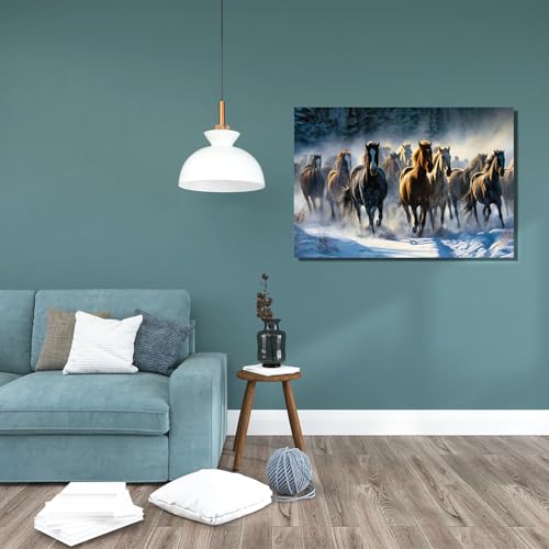 Image of RANGOLI Seven Running Horses Wall Painting | Vastu-Inspired Canvas Art for Positive Energy | Framed 3D Artwork for Living Room, Office & Home Decor | Elegant Wall Decor Painting (12 x 18 Inch) (blue)