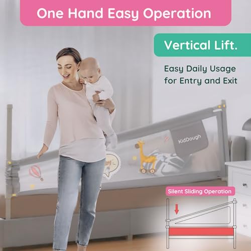 Image of KidDough Bed Rail Guard for Kids Safety 5ft - 1 Side, Grey | Bed Rail for Baby Safety, Adjustable Height, Foldable Safeguard for Baby Proofing