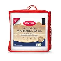 Tontine Lightweight Australian Washable Wool Quilt Doona– All Seasons Comfort – Breathable Natural Cotton Cover – Allergy Conscious – Queen