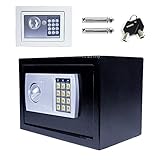 Caja fuerte de seguridad electrónica con teclado y cerradura para llave, tornillos de anclaje y pilas incluidas, Oficina de Hotel , 4.5L, 23x17x17cm, Negro