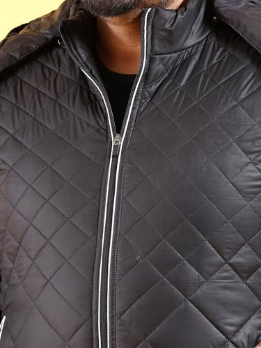 Image of Hardsoda Men Black Plus Size Solid Hooded Quilted Jacket