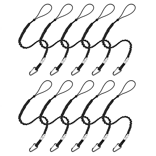 Image of Tool Lanyards, 10 Pack Safety Tool Leash, Retractable Bungee Cord with Aluminum Lock Carabiner and Adjustable Loop End, Maximum Weight Limit 13.6KG / 30lb, Fall Restraint with Shock Cord Stopper