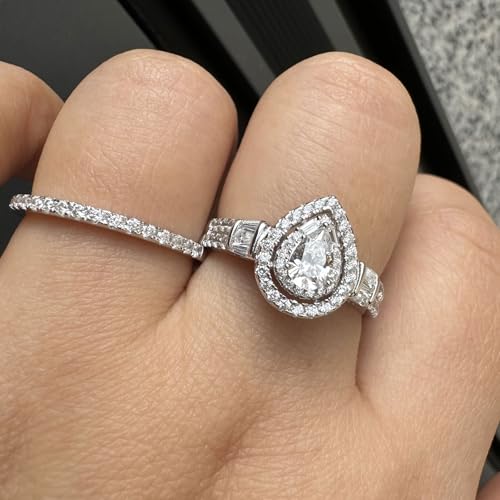 Newshe Jewellery Wedding Sets for Women AAAAA Cz Radiant Bridal 925 Sterling Silver Engagement Band Ring Size 5-104