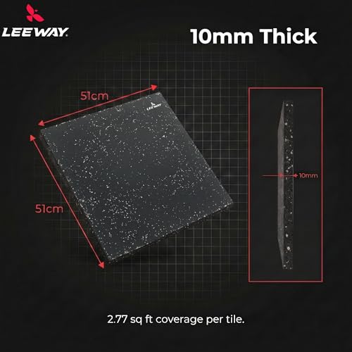Image of Leeway Gym Mats for Floor | EPDM (Set of 4, 10mm, 20 inchx20 inch) Black with White Flecks| Gym Floor Mat Rubber for Heavy Workout | Matt for Home Exercise | | Yoga Rubber Tiles, Kids Rooms Heavy Duty Sheet