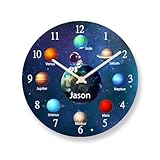 Faramosa Kinderwanduhr Planeten Astronaut Universum Lernuhr Wanduhr personalisiert Namen Schulanfang Weltall