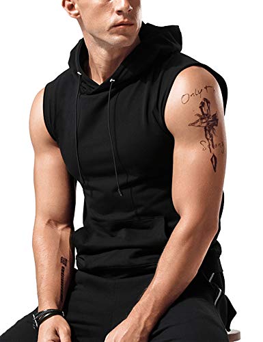 Babioboa Men's Workout Hooded Tank Tops Sleeveless Gym Hoodies Bodybuilding Muscle Cut Off T-Shirts