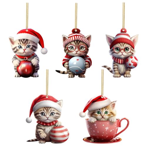 Valicaer Weihnachtsbaum Anhänger,5Pcs Katzendeko Katze...