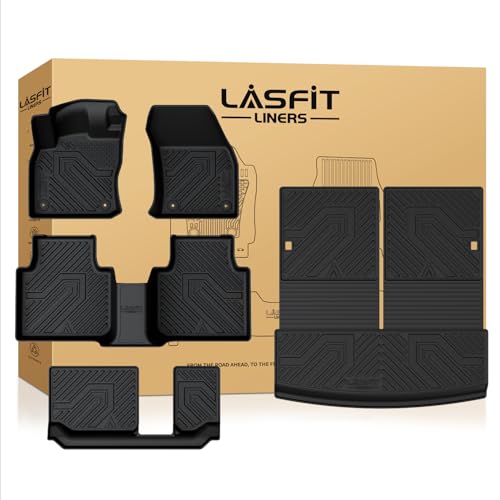 Image of LASFIT Floor Mats for Volkswagen VW Tiguan 2018-2024(Fit 7 Seats), All-Weather Protection TPE Car Mats 3 Rows Floor Liners & Trunk Mats & Seatback Mats Full Set for VW Tiguan Accessories, Black