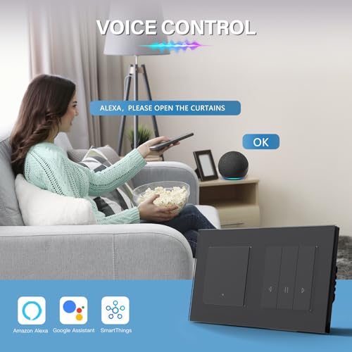 BSEED WIFI 1 Fach 1 Weg Lichtschalter mit Smart Vorhang Schalter Fernbedienung Compatibel mit Google Home und Alexa Neutrale Leitung Ben&ouml;tigt, Schwarz