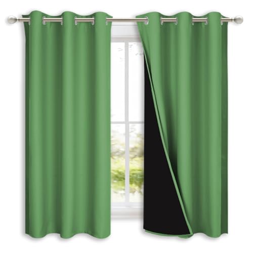 Image of NICETOWN 100% Blackout Short Curtains with Black Liners, 2 Panels, 37 inch W by 50 inch L, Forest Green, Solid Thermal Insulated Full Blackout 2-Layer Lined Drapes, Energy Efficiency Window Drapes for Bedroom