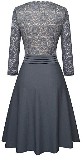 HOMEYEE Women's Chic V-Neck Lace Patchwork Flare Party Dress A0623
