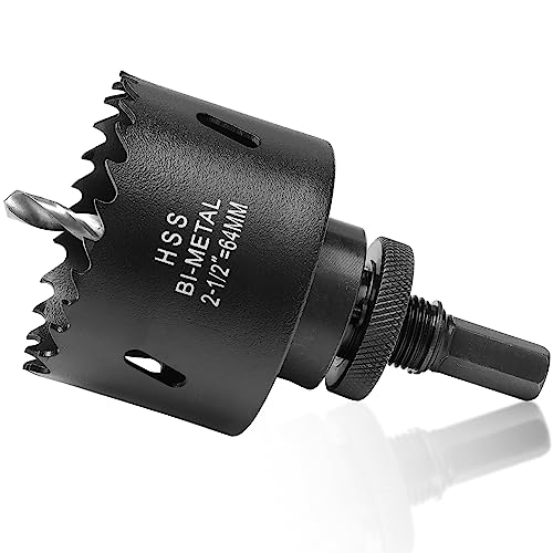 64mm Hole Saw for Metal and Wood, 2.5 inch HSS Bi-Metal Circular Drill Cutter with Pilot Bit for Plate Steel, Sheet Iron, Ceiling Board, Acrylic Panel, 7/16” Hex Shank