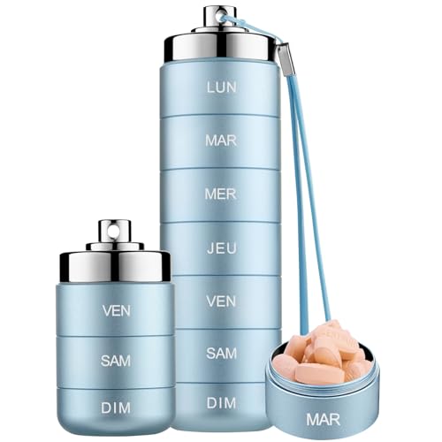 Mossime Pastillero Semanal 7 Días, Pastillero Diario Metal con 7 Compartimentos Grandes, Pastillero impermeable apilable para Vitaminas Aceites Suplementos Suplementos