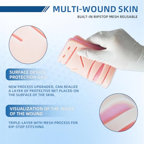 Image of Suture Pad 3 Layer Suture Practice Pad with Wounds Suture Practice Kit, Hard to Rip, Tear or Break for Medical and Vet Students Veterinarian Nurses Training and Practice (3 Pcs)