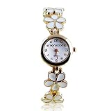 Orologio da polso con motivo margherita, colore oro rosa, per donne e ragazze, bianco, misura unica, Bracciale
