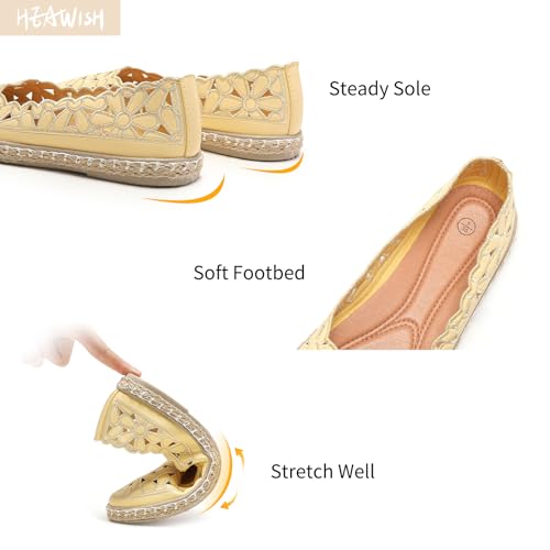 Image of HEAWISH Women's Ballet Flat Daisy Round Toe Dress Shoes Casual Slip On Rope Loafer