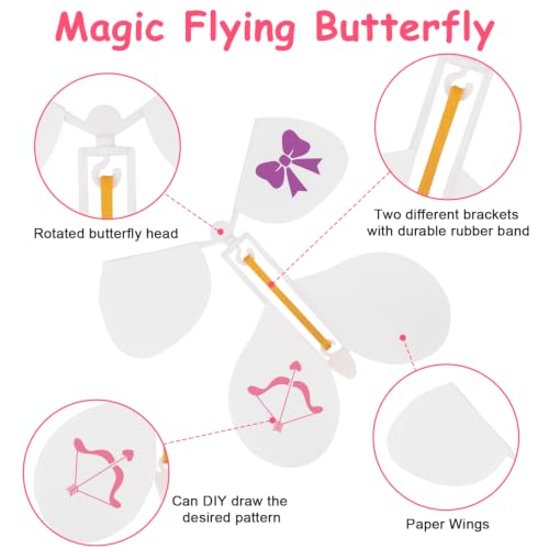 Image of LOMIMOS 20Pcs Flying Butterfly, White Magic Wind Up Butterfly Toy DIY Butterfly Wings for Kids Surprise Wedding Birthday Party Gifts Book Greeting Card Creative Craft Project（White Skeleton）