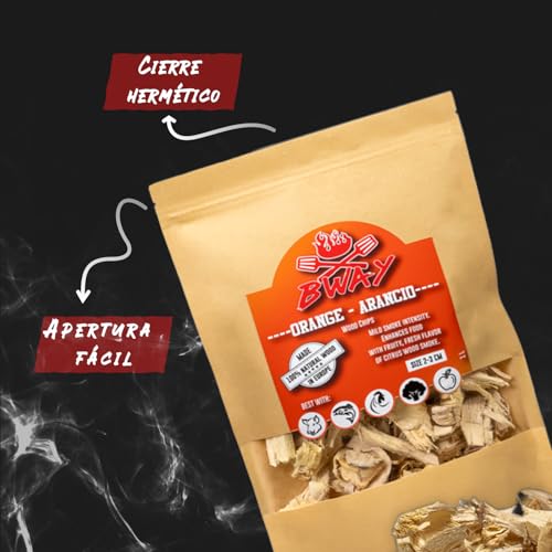 BWAY virutas de Madera para ahumar – Madera Barbacoa para Ahumado de Cerdo, Pescado, Frutas y Verduras – Madera de Ahumado con Aromas de Olivo, Naranjo, Almendro, Limón, Nogal y Roble (6×1 L) - imagen 3
