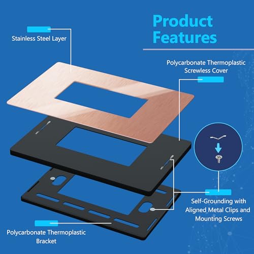 Image of LIDER Screwless Metal-Surface Wall Plate, Decorator Switch Cover, Temperature and Impact Resistant, Modern Upgrade, Mid-Size 1-Gang 4.88 inch x 3.11 inch, UL Listed, Stainless Steel, Brushed Rose Gold