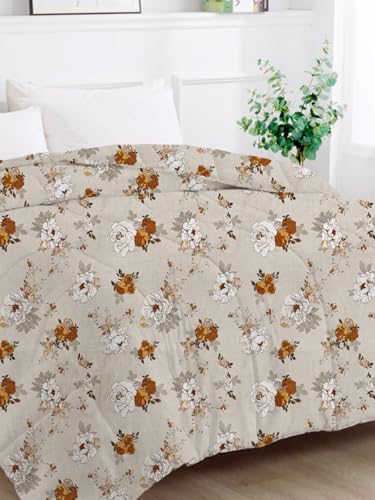Image of HOMEKART Premium Reversible AC Comforter 220 GSM | Soft Microfiber 3-Layer Quilted Blanket | All-Season Single Bed Quilt (150 x 225 cm, Floral Off White)