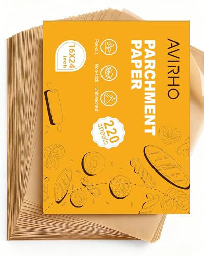 220 Pcs Parchment Paper Sheets for Baking | 16 x 24 Inches, Unbleached Precut Baking Paper for Oven, Airfryer, Heavy Duty Non-Stick Parchment Sheets for, Baking, Cooking, Grilling & Steaming