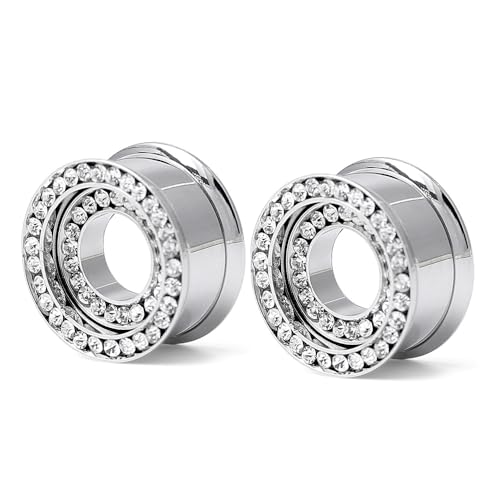 Decentraland 3 pares de piercings de acero inoxidable con circonita cúbica, color blanco, negro, azul claro, 3 pares, 12mm（1/2"）, Acero inoxidable