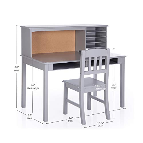 Guidecraft Children’s Media Desk And Chair Set – Gray: Student's Study Computer Workstation And Writing Table With Hutch And Storage Shelves, Wooden Kids Bedroom Furniture #TOP4
