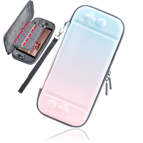 CROWNCAT Switch2対応 ケース かわいい 【パステルカラー♪かわいい収納ポーチ&大容量10本のカードスロット&キズや汚れ衝撃対策になるハードケース&内部は柔らかいベロア調♪】ピンク×ブルー