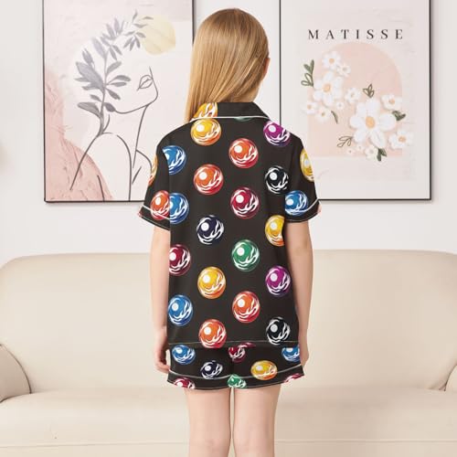 ALAZA Billiards Ball Black Satin Pajamas Set Short Sleeve Button Down Sleepwear Summer Pjs 2 Piece4
