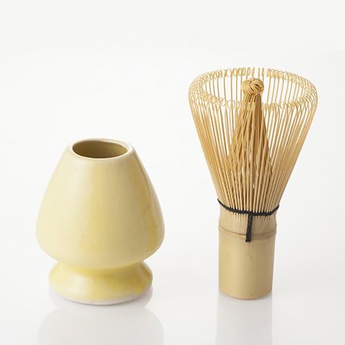 Tokyo Matcha Selection - Chasen Set : Matcha Bamboo Whisk 80 & Whisk Stand (3 color) from Japan [Standard ship by SAL with Tracking number & Insurance] (Light Yellow)