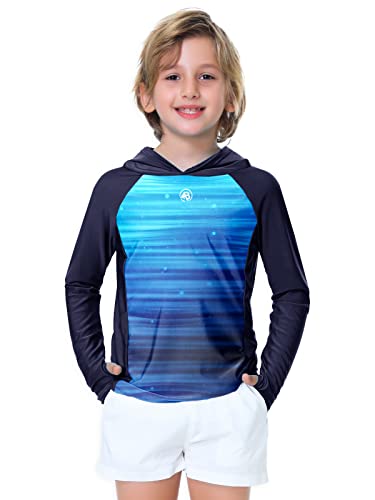 Image of AOBUTE Unisex Kids Long Sleeve Hoodie Rash Guard Boys UPF 50+ Swim Top with Thumb Hole 3-12 Years
