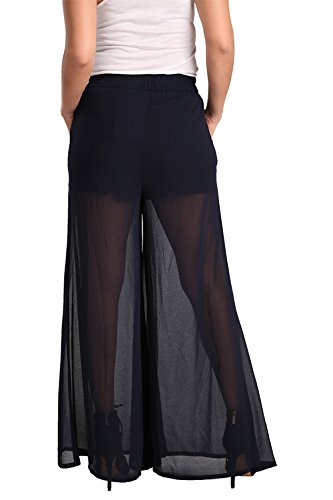 Standards & Practices Modern Women Navy Woven Chiffon Elastic Waist Palazzo Pant3